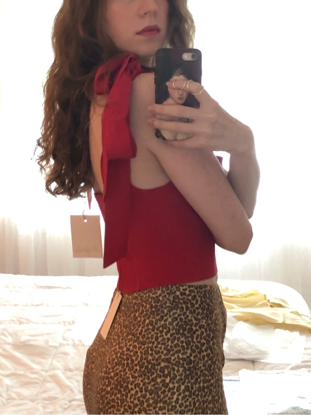 Andjela Collection Red Ribbon Tie Crop Top, XS